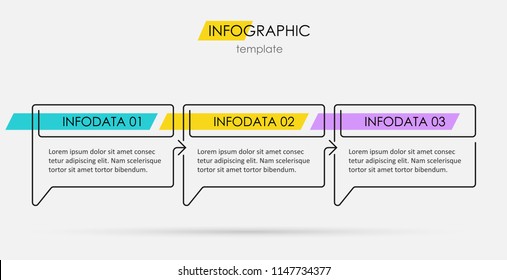 Thin line minimal Infographic design template with icons and 3 options or steps.  Can be used for process diagram, presentations, workflow layout, banner, flow chart, info graph.