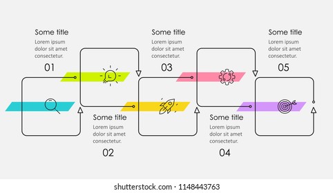 Thin line minimal Infographic design template with icons and 5 options or steps.  Can be used for process diagram, presentations, workflow layout, banner, flow chart, info graph.