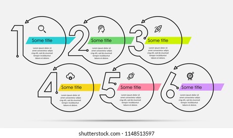 Thin Line Minimal Infographic Design Template With Icons And 6 Options Or Steps.  Can Be Used For Process Diagram, Presentations, Workflow Layout, Banner, Flow Chart, Info Graph.