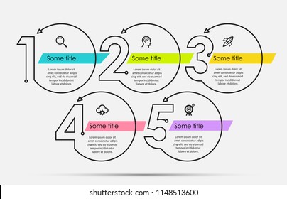 Thin line minimal Infographic design template with icons and 5 options or steps. Can be used for process diagram, presentations, workflow layout, banner, flow chart, info graph. Thin line minimal Infographic design template with icons and 5 options or steps. Can be used for process diagram, presentations, workflow layout, banner, flow chart, info graph.