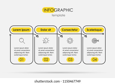 Thin line minimal Infographic design template with icons and 4 options or steps.  Can be used for process diagram, presentations, workflow layout, banner, flow chart, info graph.