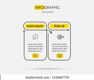 Thin line minimal Infographic design template with icons and 2 options or steps. Can be used for process diagram, presentations, workflow layout, banner, flow chart, info graph. Thin line minimal Infographic design template with icons and 2 options or steps. Can be used for process diagram, presentations, workflow layout, banner, flow chart, info graph.