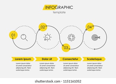 Thin line minimal Infographic design template with icons and 4 options or steps.  Can be used for process diagram, presentations, workflow layout, banner, flow chart, info graph.