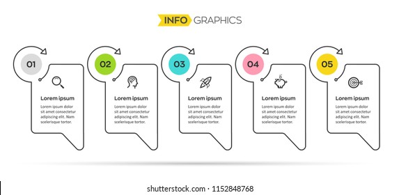 Thin line minimal Infographic design template with icons and 5 options or steps.  Can be used for process diagram, presentations, workflow layout, banner, flow chart, info graph.