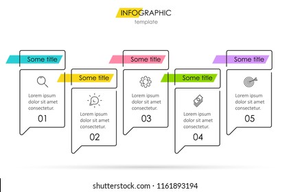 Thin line minimal Infographic design template with icons and 5 options or steps.  Can be used for process diagram, presentations, workflow layout, banner, flow chart, info graph.
