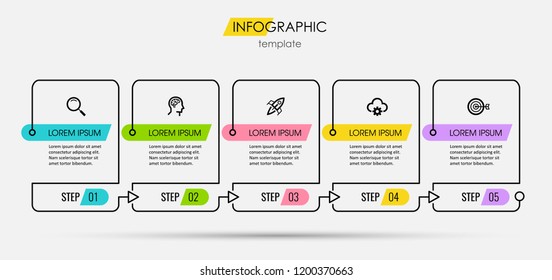 Thin line minimal Infographic design template with icons and 5 options or steps. Can be used for process diagram, presentations, workflow layout, banner, flow chart, info graph. Thin line minimal Infographic design template with icons and 5 options or steps. Can be used for process diagram, presentations, workflow layout, banner, flow chart, info graph.