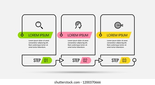 Thin line minimal Infographic design template with icons and 3 options or steps.  Can be used for process diagram, presentations, workflow layout, banner, flow chart, info graph.
