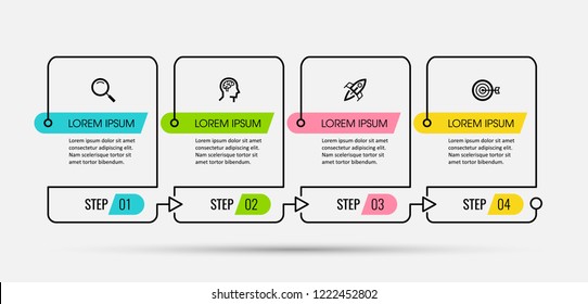 Thin line minimal Infographic design template with icons and 4 options or steps.  Can be used for process diagram, presentations, workflow layout, banner, flow chart, info graph.