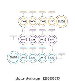 Thin line minimal Infographic design template with year. Business timeline workflow infographics. Corporate milestones graphic elements. Company presentation slide template with year periods.