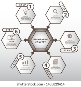 Thin line minimal Infographic design template with icons and 6 options or steps  Can be used for process diagram, presentations, workflow layout, banner, flow chart, info graph.