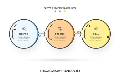 Thin line minimal infographic design template with arrows and 3 options or steps. Vector illustration.