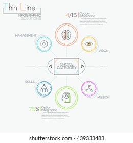 Thin line minimal infographics banner for 6 options. Vector. Can be used for web design, brochures, presentations and workflow layout