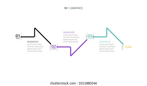Thin line minimal infographics design template with 3 options, arrows. Vector linear element.