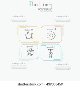 Thin line minimal infographics template for 4 options. Vector. Can be used for web design and workflow layout
