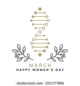 Thin line minimalist design for international women day. 8th of march with number 8 in the form of a DNA strand isolated on the white background. Vector. Happy women day card