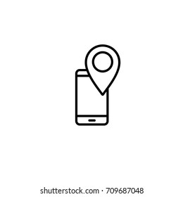 thin line mobile location icon on white background