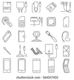 Thin line mobile shop and service vector icon set.