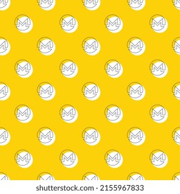Thin line Monero cryptocurrency icons on a yellow background in seamless pattern. Abstract business illustration with repeated elements. Vector background EPS 10