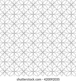 Thin line monochrome geometric seamless pattern. Abstract flower. Vector illustration