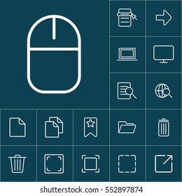 thin line mouse icon on blue background, web icons set