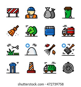 Thin line Municipal services icons set, Cleaning Streets outline logos vector illustration