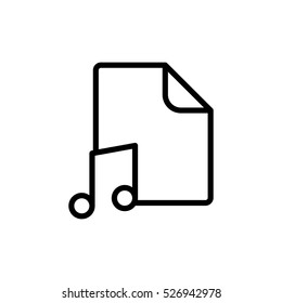 thin line music, audio file icon on white background