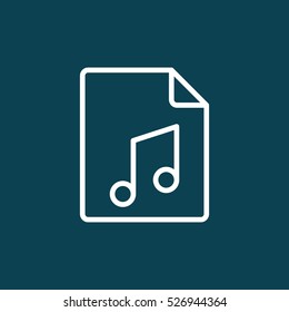 thin line music, audio file icon on blue background