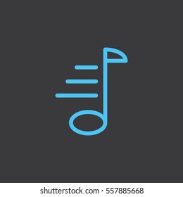 thin line music note blue icon on dark background
