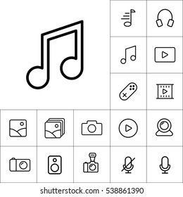 thin line music note icon on white background, multimedia icons set