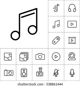 thin line music note icon on white background, multimedia icons set