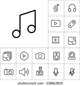thin line music note icon on white background, multimedia icons set