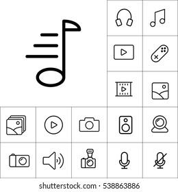 thin line music note icon on white background, multimedia icons set