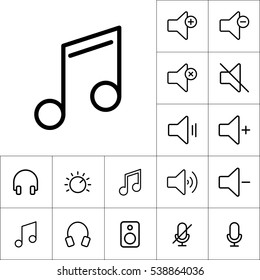 thin line music note icon on white background, audio icons set