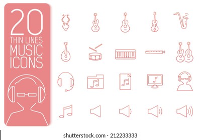 thin line music set icons concept. Vector illustration design