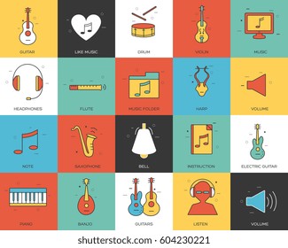 thin line music set icons concept. Vector illustration design concept