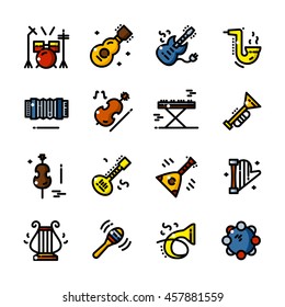 Thin line Musical instruments icons set, outline logos vector illustration