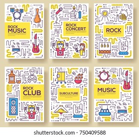Thin line musicians playing  brochure card set. during the party  template of flyear, magazines, poster, book cover, banners. Outline rock club and bar invitation concept