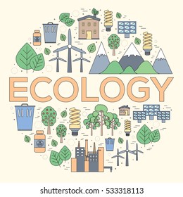 Thin line natural resources modern illustration concept. Infographic way from ecology to clean energy. Icons on isolated white background. Flat vector template design for web and mobile application.