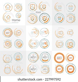 Thin line neat design large logo collection - 36 vector clean modern icons and stamps