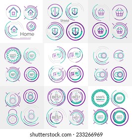 Diseño de línea delgada y elegante gran colección de logotipos - 36 vectores iconos y sellos modernos y limpios