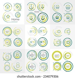 Diseño de línea delgada y elegante gran colección de logotipos - 36 vectores iconos y sellos modernos y limpios