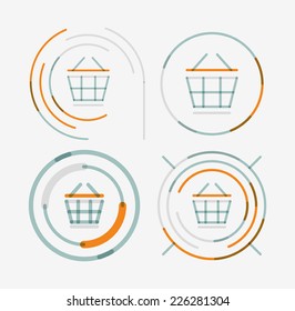 Thin line neat design logo set, clean modern concept, shopping cart icon
