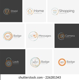 Colección del logotipo de diseño de línea delgada - 9 vectores limpios iconos y sellos modernos