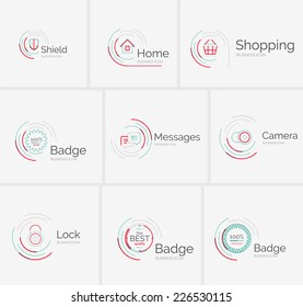 Thin line neat design logo colletion - 9 vector clean modern icons and stamps