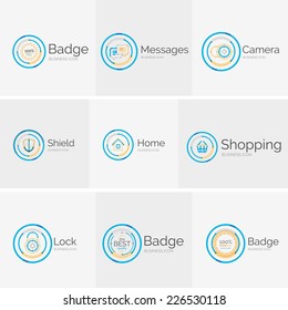 Thin line neat design logo collection - 9 vector clean modern icons and stamps