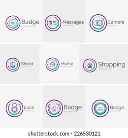 Thin line neat design logo collection - 9 vector clean modern icons and stamps