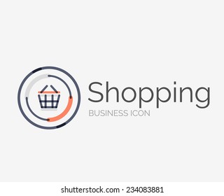 Thin line neat design logo, clean modern concept, shopping cart icon