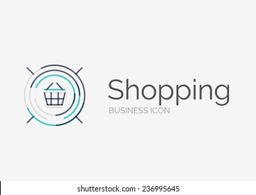 Thin line neat design logo, clean modern concept, shopping cart icon
