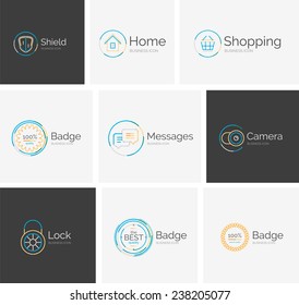 Thin line neat design logo colletion - 9 vector clean modern icons and stamps