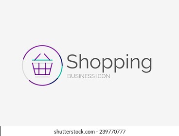 Thin line neat design logo, clean modern concept, shopping cart icon